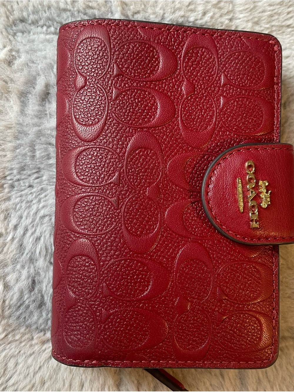 Coach Red Embossed Signature Leather Card Holder